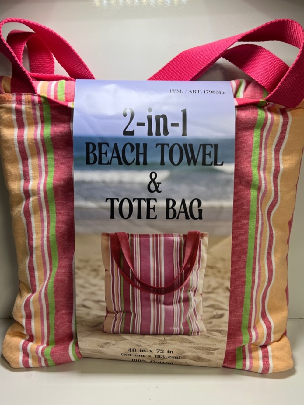 totes Pink and Peach Striped 2-in-1 Beach Towel & Tote Bag ( multiple colors